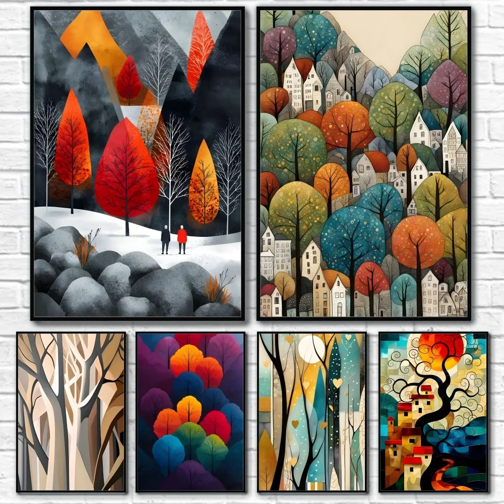 

Tree Modern Art Poster 1pc Living Room Wall Decor Aesthetic Hallway Bedroom Bathroom Bar Festive Creative Waterproof