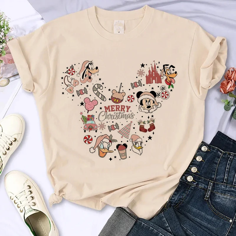 kawaii Christmas Mickey Print T-shirts Women Fashion Minnie Mouse girls T Shirt Streetwear Female Clothes Kawaii Disney Tshirt