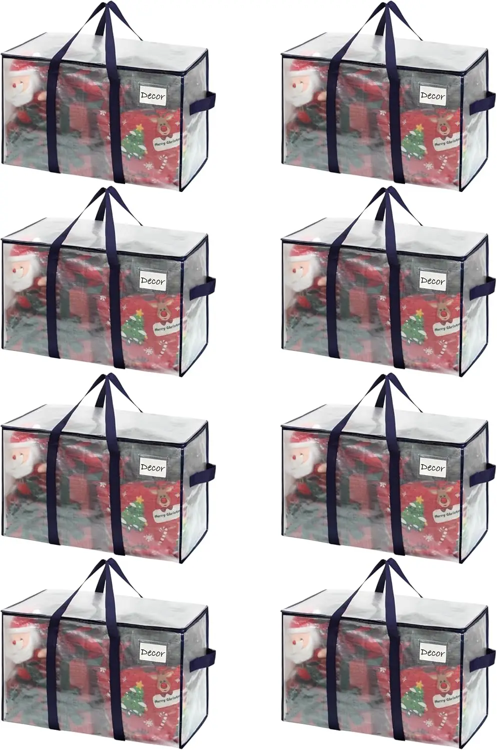 

8-Pack Clear Heavy-Duty Storage Bags with Lids, Large Totes for Moving and Christmas Organization