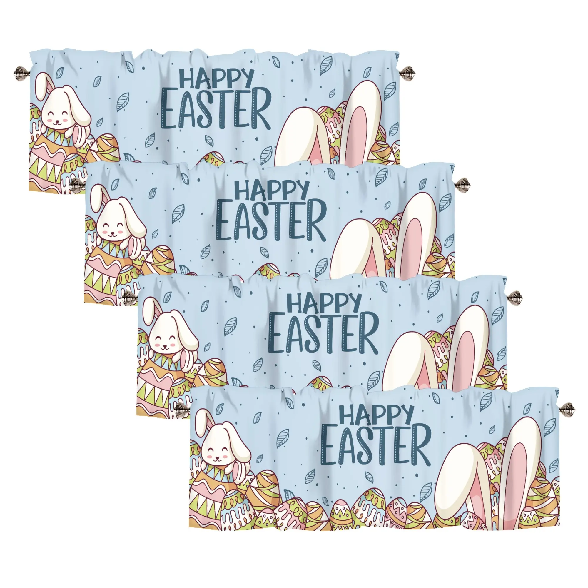 4 Pack Short Curtains Easter Eggs Bunny Cute Rabbits Curtain Valance for Windows Rod Pocket Valance Window Treatments