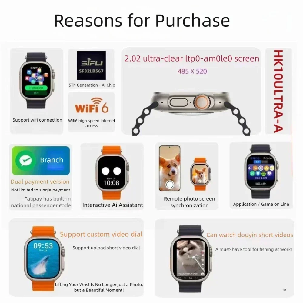 HK9 PRO MAX plus Smartwatch 2025 49 mm HD AMOLED 4G ROM Bluetooth Anruf Netzwerk Chat Roboter Uhr NFC Kompass Smart Watch Männer Frauen