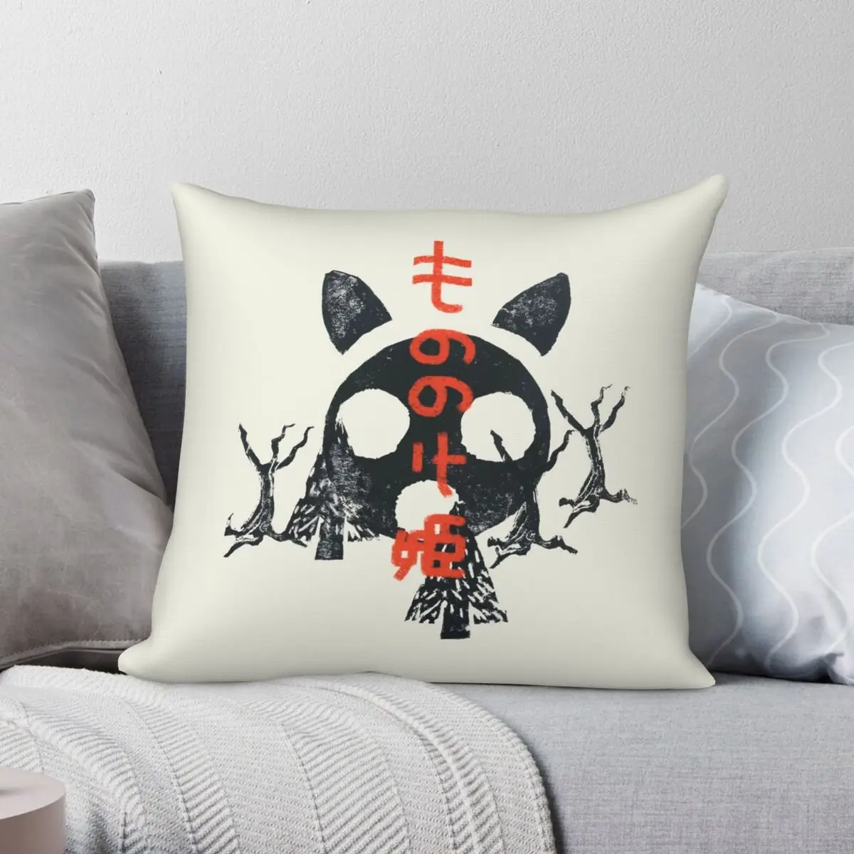 Mononoke Print Square Pillowcase Polyester Linen Velvet Pattern Zip Decor Throw Pillow Case Home Cushion Cover 18