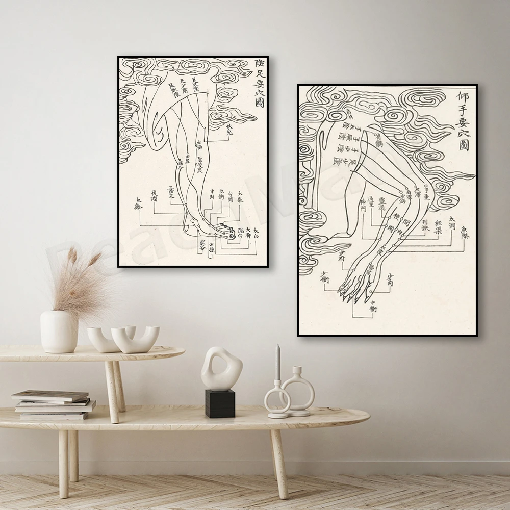 

Asian Medicine Vintage Hand Foot Acupuncture Illustration Art Acupuncture Point Poster Medicine Home Decor Picture Printing