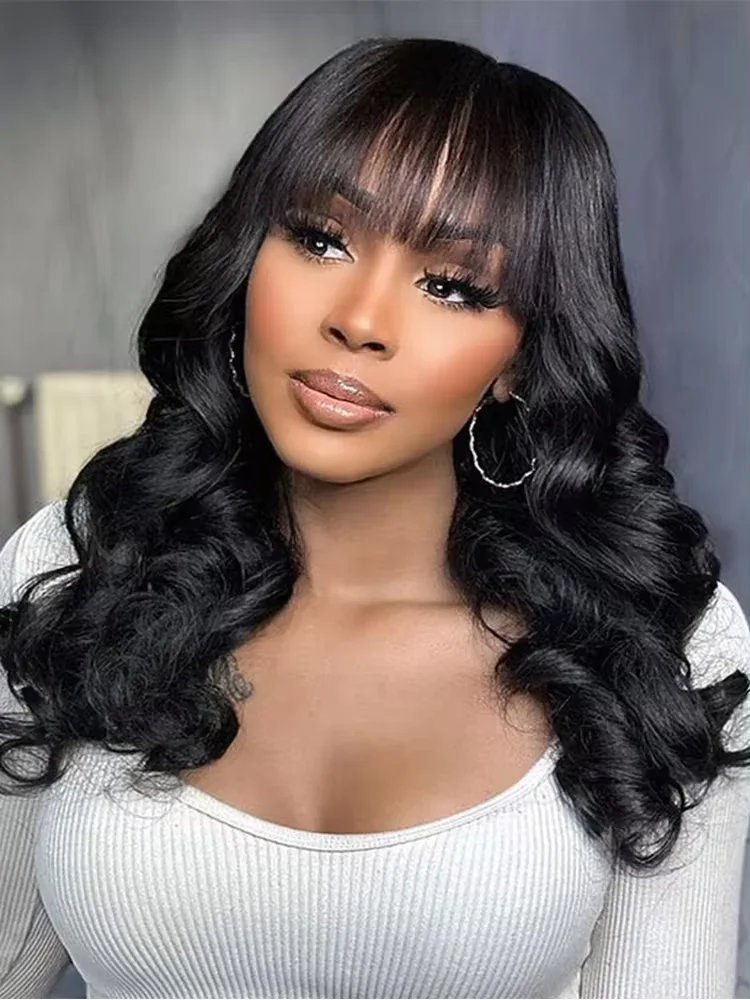 Body Wave 3x1 Lace Human Hair Wigs 200% Density Full Machine Made Wig With Bangs For Women 30 inch Remy Hair Wig with Bangs