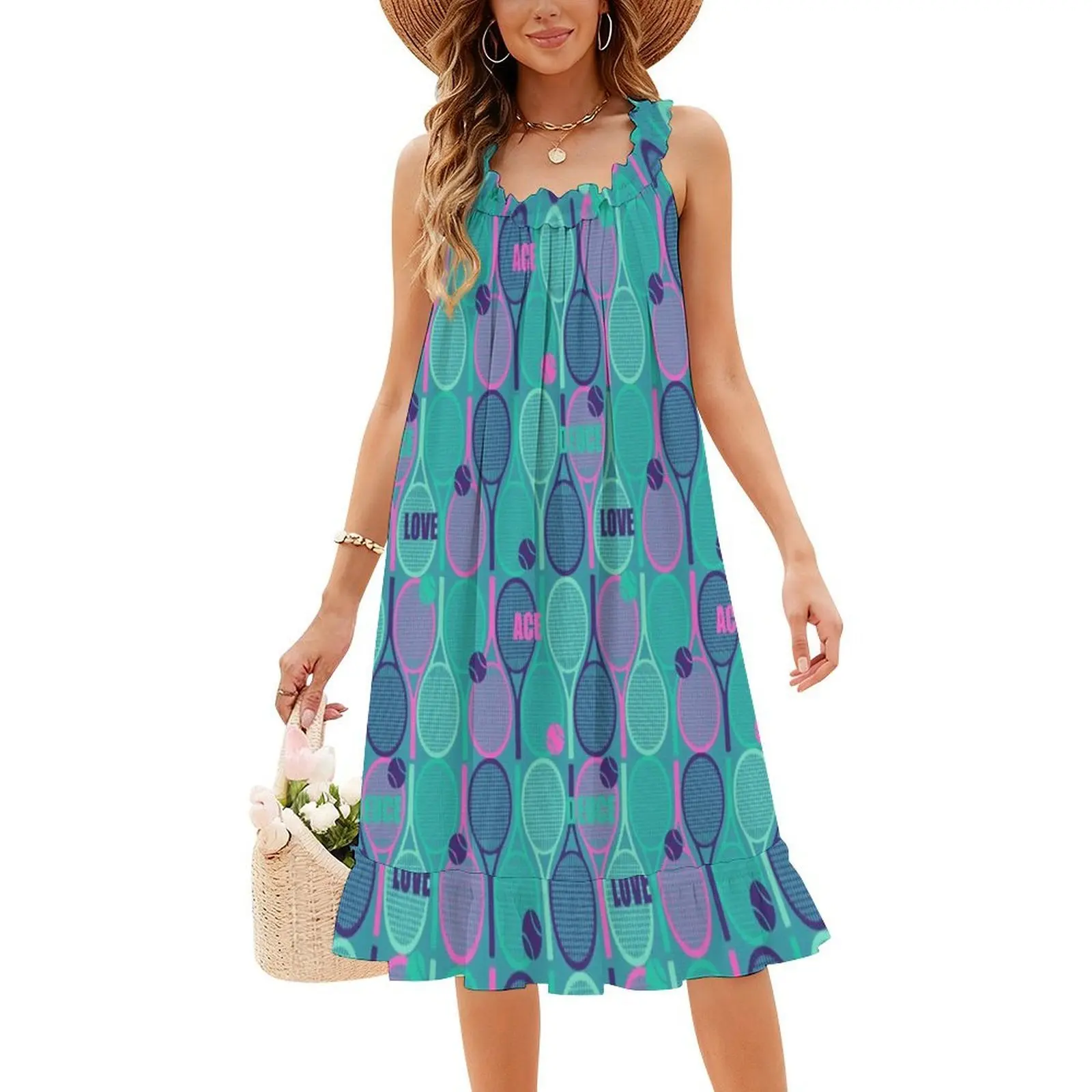 All Tennis Rackets Pattern : Pink Teal Blue And Minty Boho Chic Dress Elegant Fashion Beach Wedding Party Gown Tennis Tenis #4