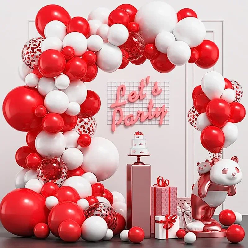 124Pcs Red Heart Love Foil Balloon Kit for Valentine's Day Wedding Mariage Party Decorations I Love You Kiss Lips Ballonsgift