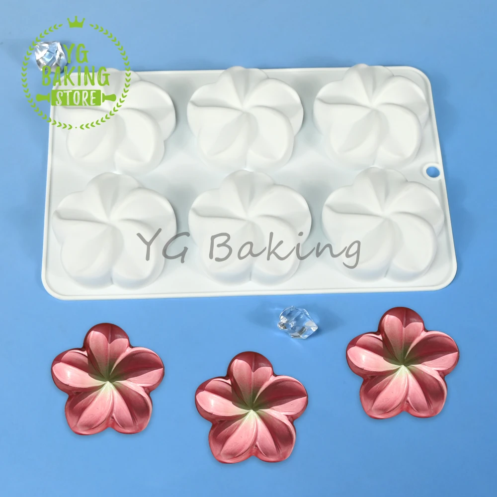 Dorica 6 Hole Plumeria Design Pudding Silicone Mousse Mould 3D  Flower Chocolate Mold DIY Dessert Cake Decorating Tools Bakeware