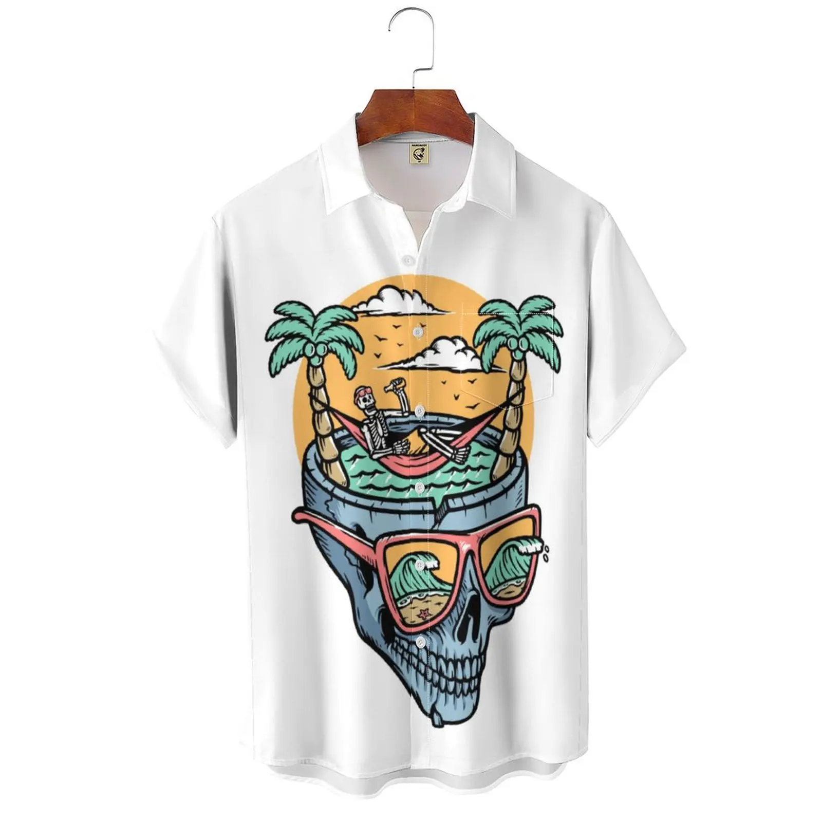 TEEHUB Day of the Dead Skull Men  Shirt Casual Flower Skull Male Tops Hipster Retro  Printed Tee summer shirt