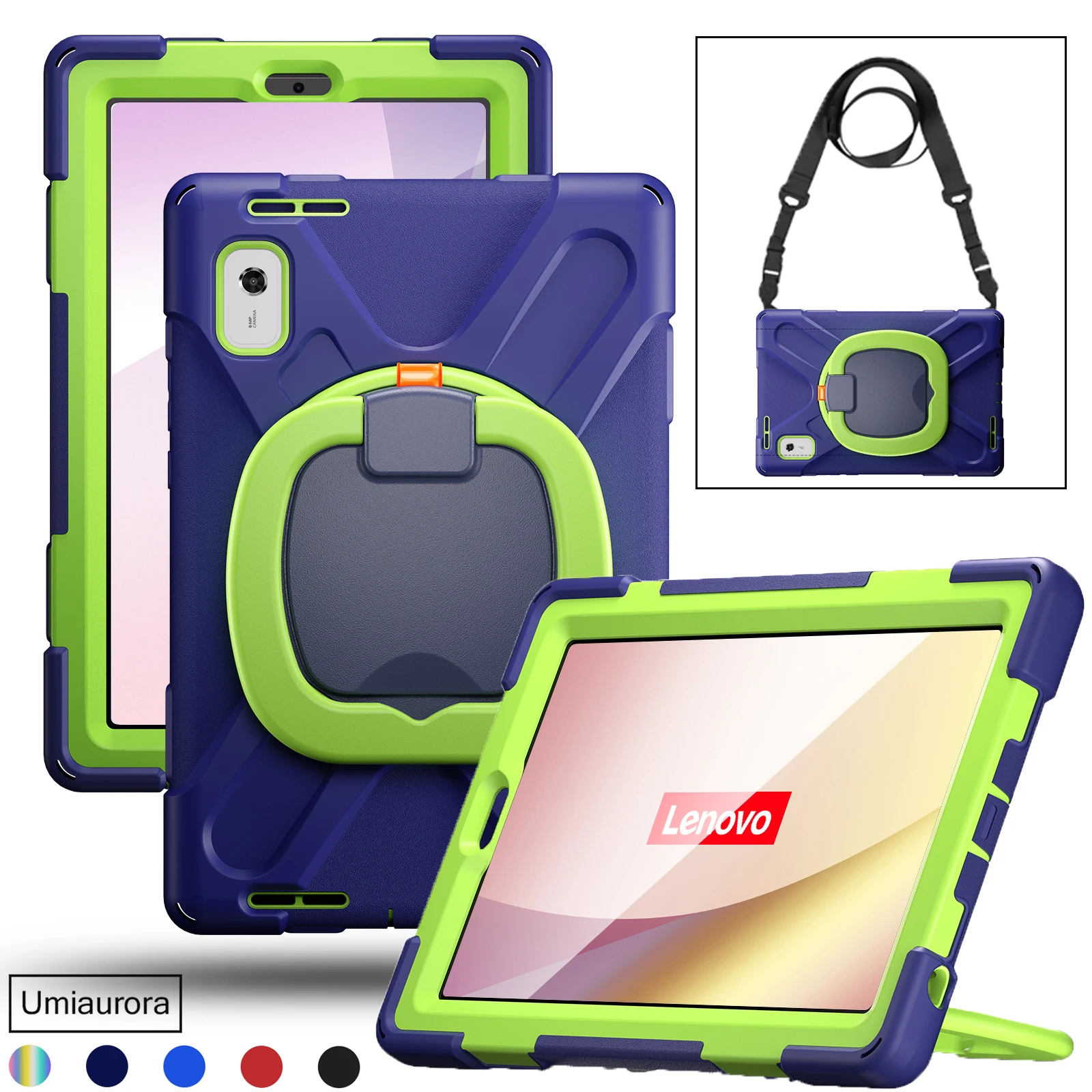 

For Lenovo Tab M9 9 inch TB310FU TB310XU Pull Ring Stand Shoulder Strap Tablet Case Shockproof Silicon PC Rugged Cover Funda