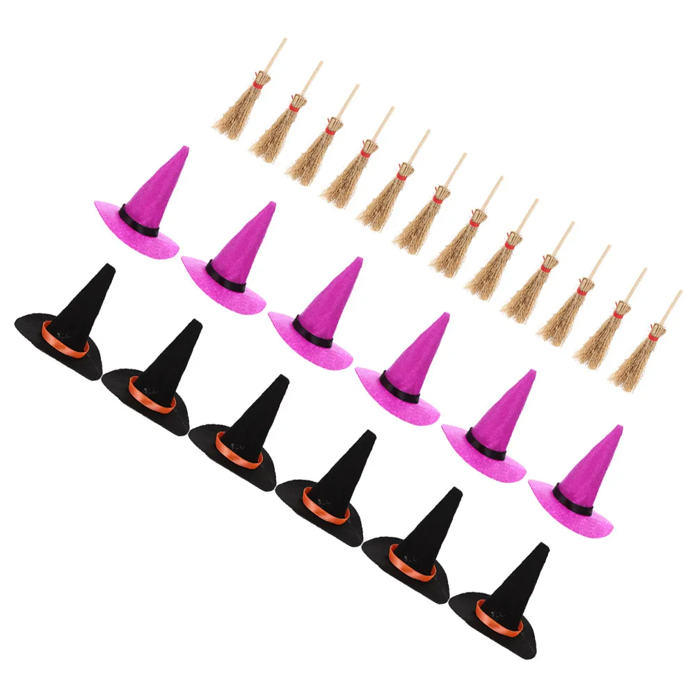 

Набор миниатюрных шляп ведьм и метелок: креативный декор для вечеринки на Хэллоуин, миниатюрные украшения в виде шляп ведьм, идеально подходят для миниатюрных домиков и поделок своими руками.