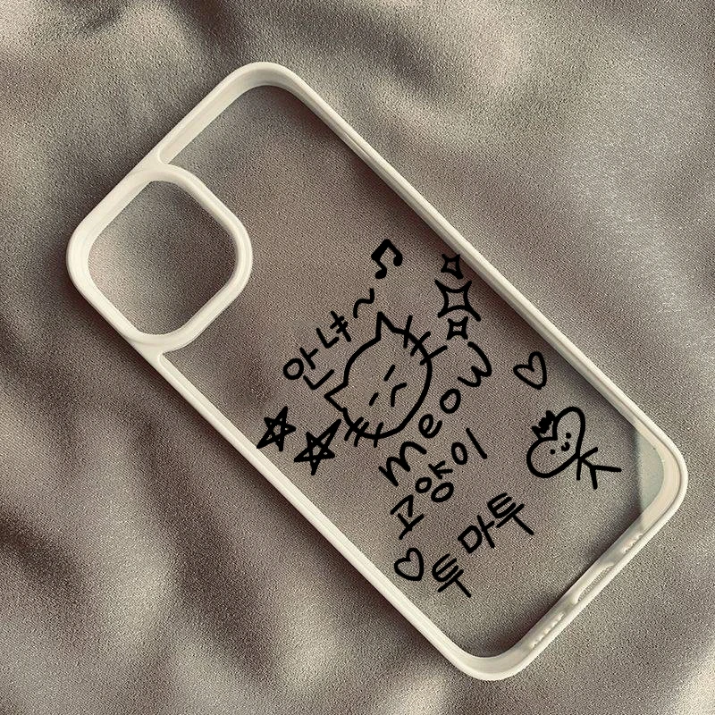 لطيف الكلمات الكورية خط بسيط الأسماك القط قضية الهاتف آيفون 16 15 14 13 12 11 برو ماكس X XS 7 8 زائد للصدمات غطاء شفاف