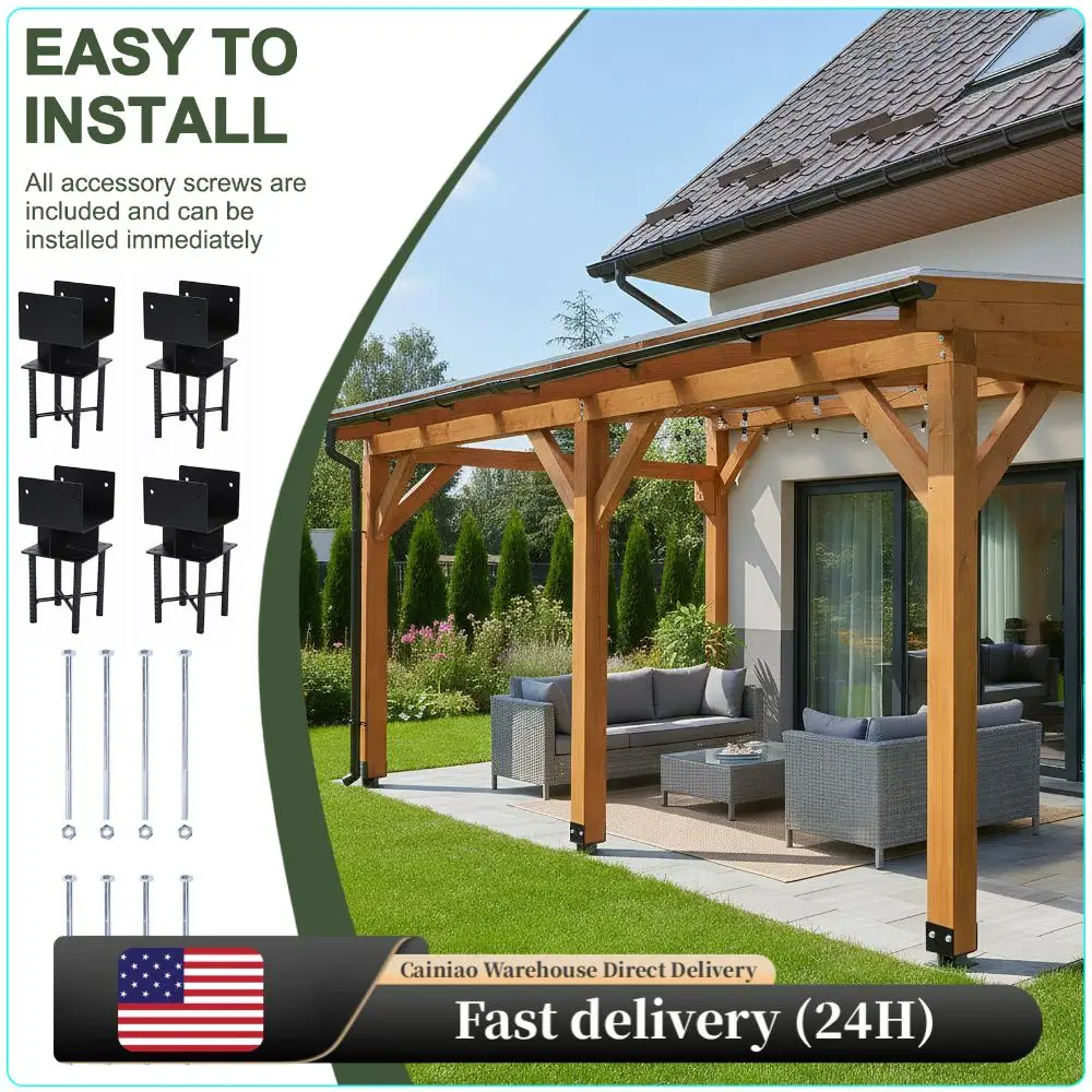 

4pcs Wet Concrete Fence Post Holder U-Shaped 6x6 Fence Post Holder Bracket Inner Size 5.5inx5.5in for Pavilion Railing Support