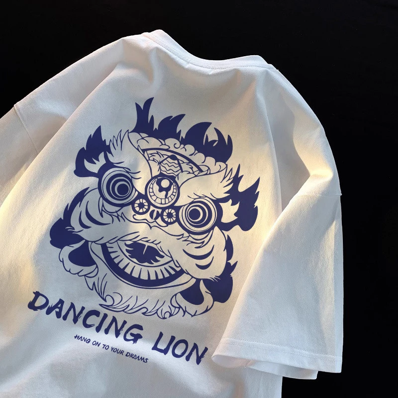 

Guochao Heavy-duty Niche Short-sleeved T-shirt Men's New Year's National Style, Year of The Horse Tide Brand Half-sleeved Top