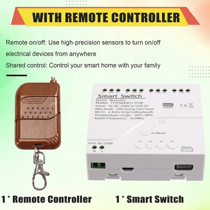 Tuya Wifi Smart Switch Temperature Sensor Monitor AC 85-250V Wireless Smart Switch With RF Remote Controller