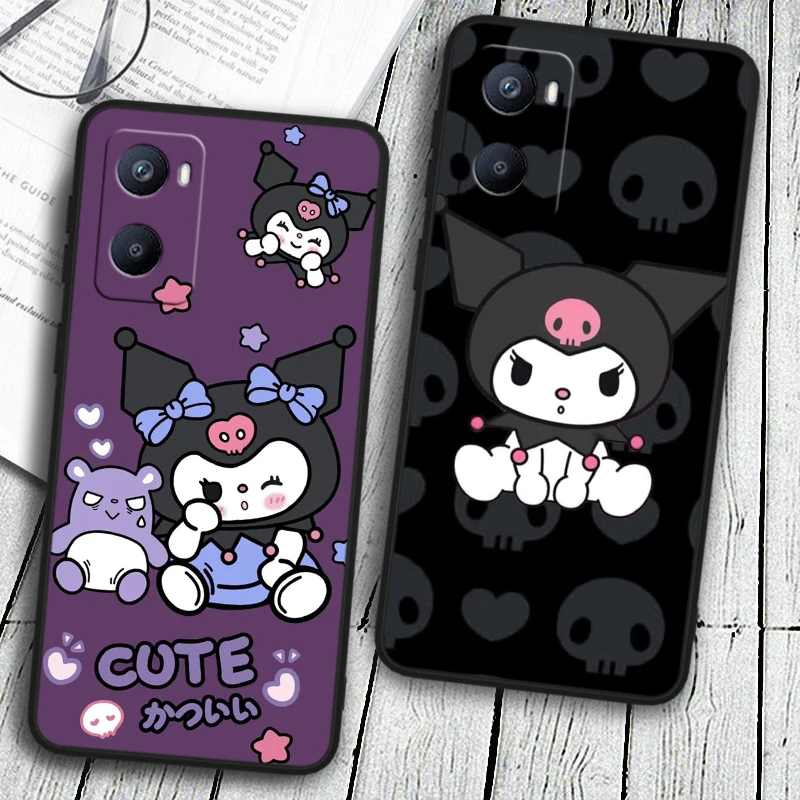 Cartoon Cute Kuromi Anime For OPPO Reno 10 9 8 7 6 5 4 Z SE Pro Plus Lite Soft TPU Shockproof Black Phone Case