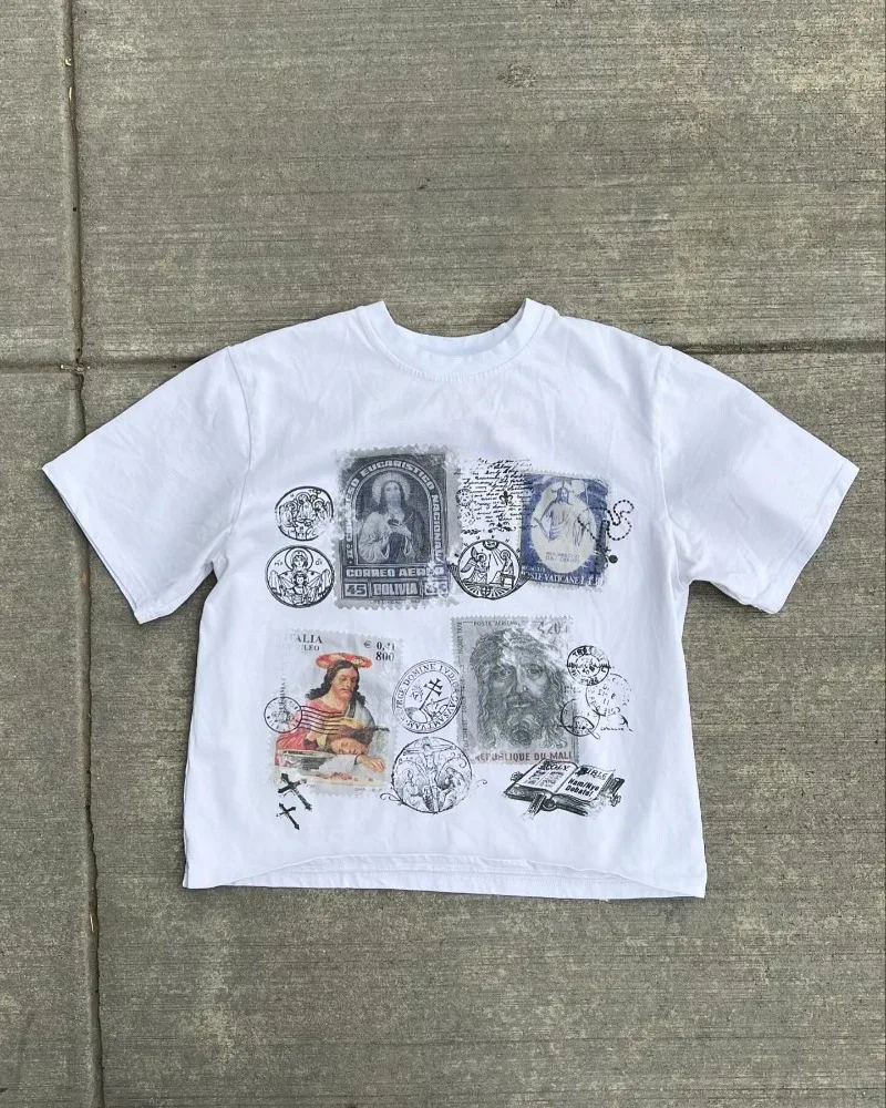 Harajuku-Camiseta de manga corta con estampado de High Street para mujer, top y2k, Hip Hop, tendencia de moda, camisetas informales de gran tamaño para pareja