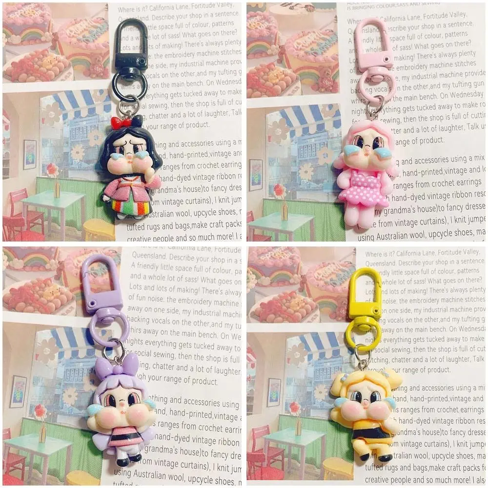 The Powerpuff Girls Crybaby Key Chain Resin Small Key Rings Popmart Bag Crybaby Pendant Cartoon Car Keychain Accessories