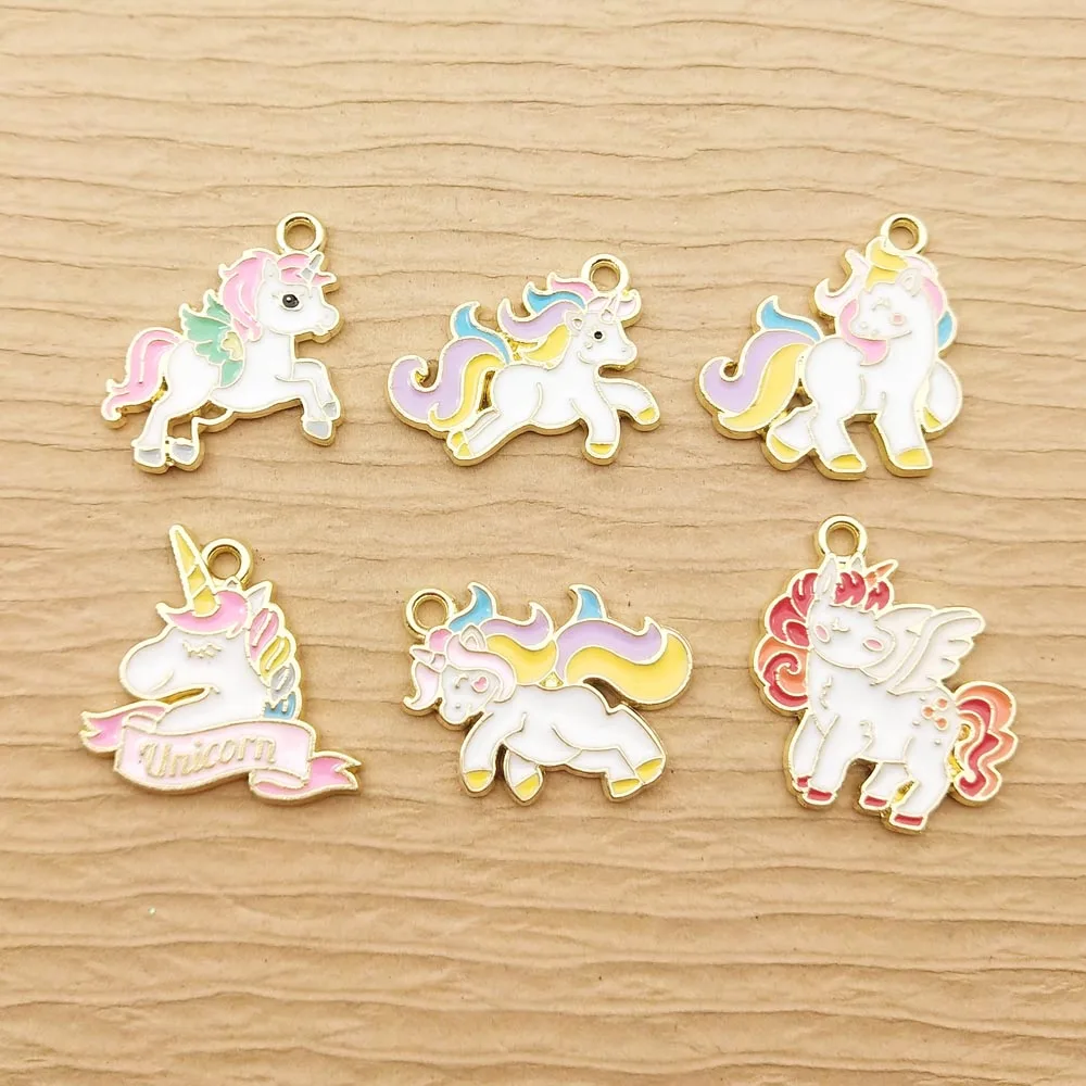 10pcs Unicorn Charm for Jewelry Making Enamel Necklace Pendant Earring Diy Accessories Zinc Alloy Gold Plated