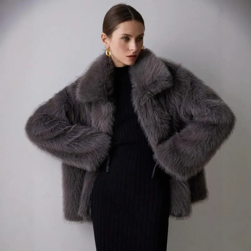 

Autumn and winter women's solid color faux fur coat women's coat