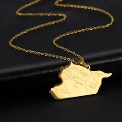 Jeshayuan Syria Map Necklace For Women Men Chains Choker Stainless Steel Middle East Regional Syria Map Flag Pendant Necklaces