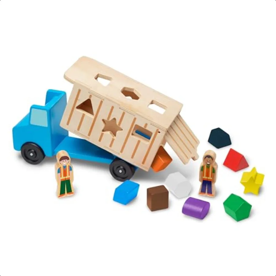 

Melissa Doug ShapeSorting Wooden Dump Truck Toy with 9 Colorful Shapes and 2 Play Figures Wooden Vehicle Toys Shape Sorter Toys