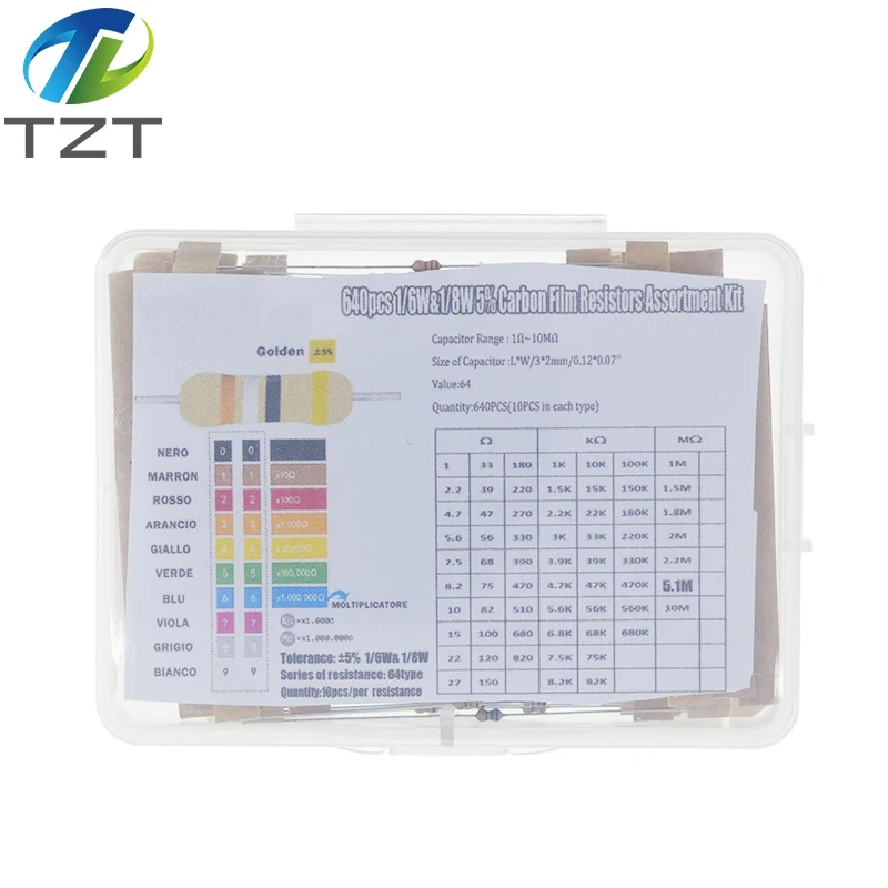 1/3BOX 1/8W 5% 640pcs 64 Values 1R - 10MR 0.125W Resistors Assorted Kit Set
