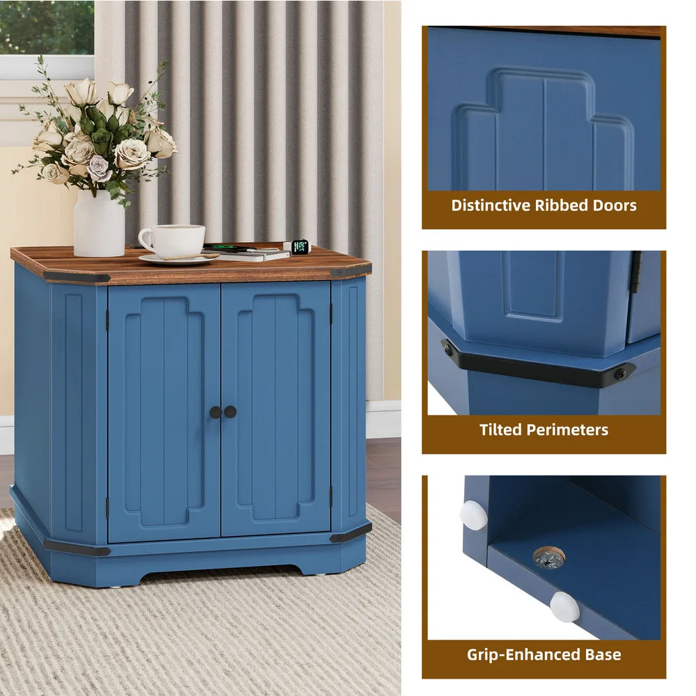 23.6" End Table with Power Outlets & Adjustable Shelf Night Stand Bedside Table