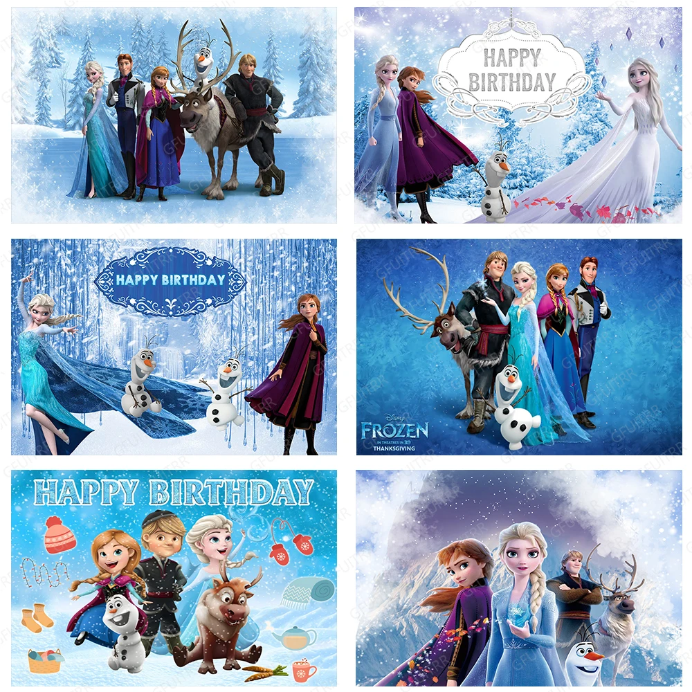 

Frozen Birthday Backdrop Banner Elsa Anna Princess Kristoff Olaf Sven Kids Birthday Party Decoration Banner Poster