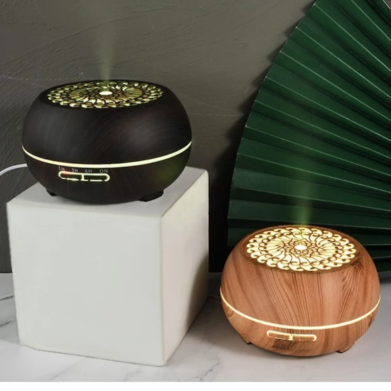 400ML Wood Grain Aromatherapy Humidifier with Rainbow Night Light Essential Oil Compatible Desktop Bedroom Large Capacity Model