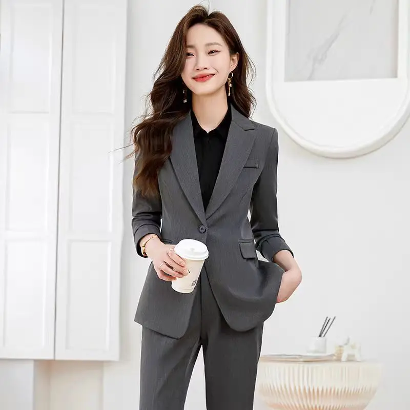 Gray Suit Set For Spring And Autumn New Formal Attire For Goddesses Professional Stylish And Elegant High-end Blazer Fashion