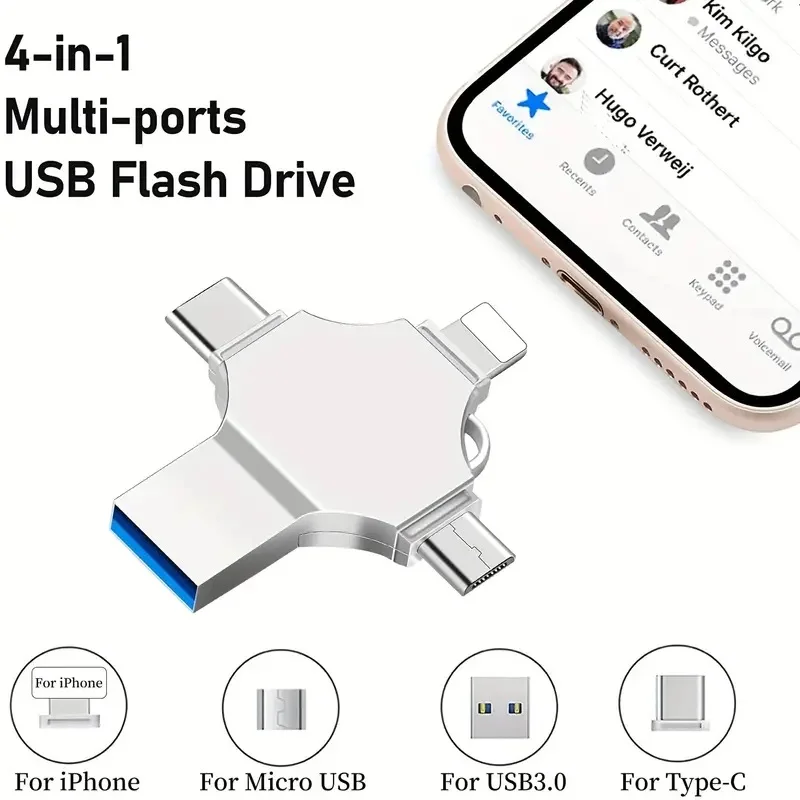 

USB-флешка 4-в-1 с интерфейсом USB 3.0 для iPhone, Type-C, Android и ПК, для резервного копирования фотографий и видео, USB-накопитель, флеш-карта, флеш-диск