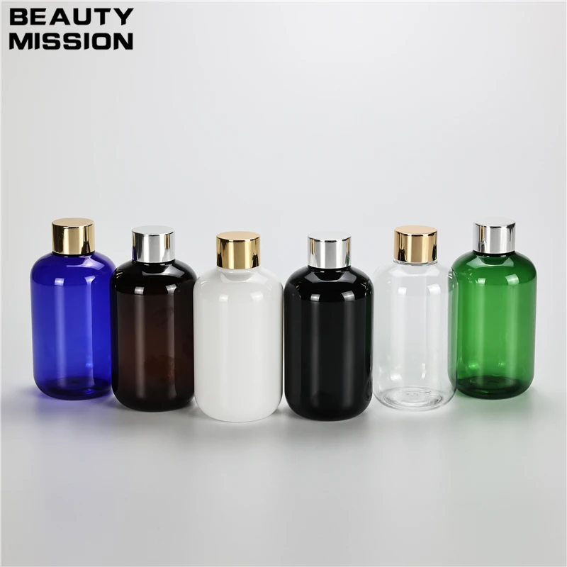 Multicolor 200ML X 25 Empty Chunky Plastic Bottle With Gold Silver Anodized Aluminum Screw Cap Essential Oil Toner PET Container