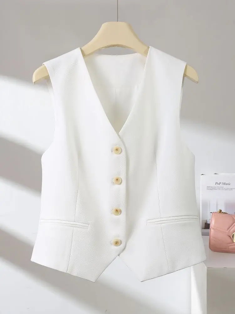 

Весна/лето, новый костюм, жилет, женский костюм, новинка 2025 года, короткое тонкое пальто без рукавов с v-образным вырезом, топ