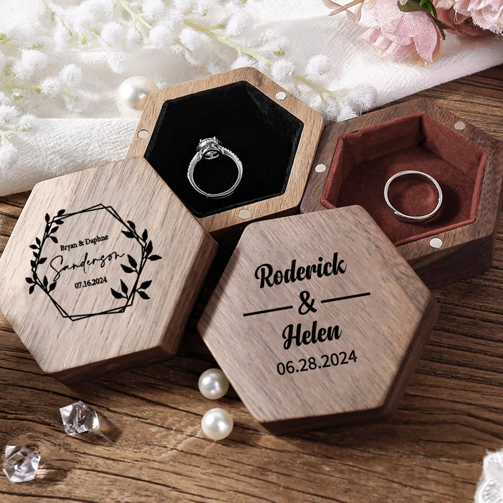 Personalised Engraved Wood Wedding Ceremony Ring Box Custom Exclusive Engagement Anniversary Bearer Box ForWedding Ceremony Gift