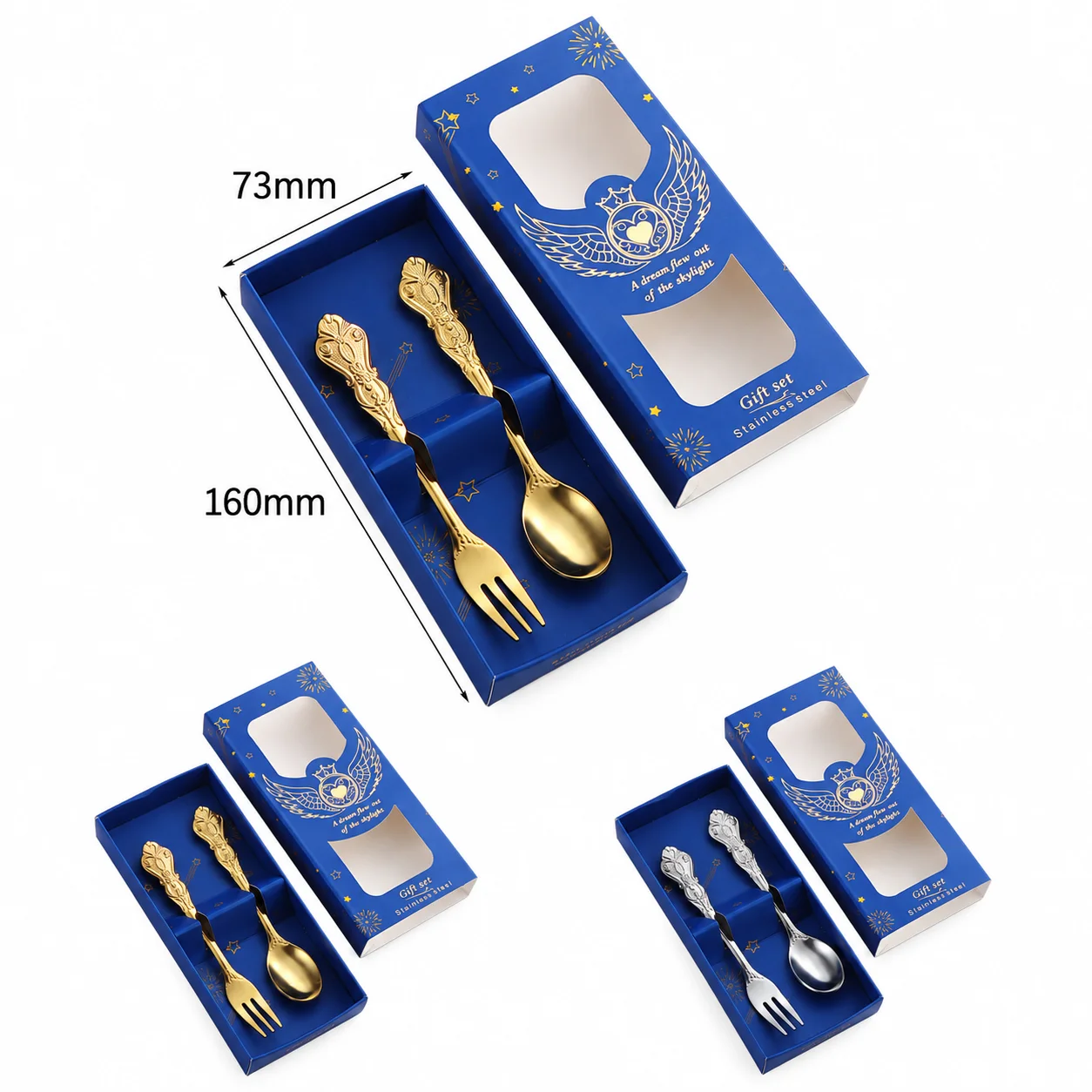Stainless Steel Spoon And Fruit Fork Set Plated Stainless Steel Tableware Set Fruit Fork Rounded Coffee Spoon For Holiday Hotel