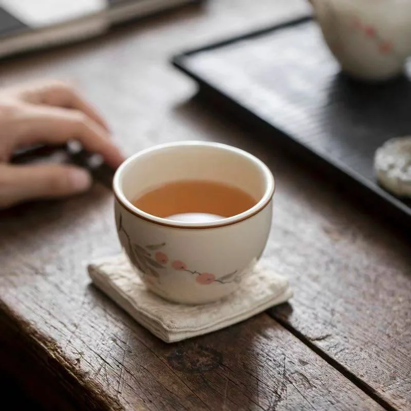 Hand painted persimmon Everything Goes Well plant ash teacup underglaze tasting cup master cup ceramic tea ware kung fu tea set
