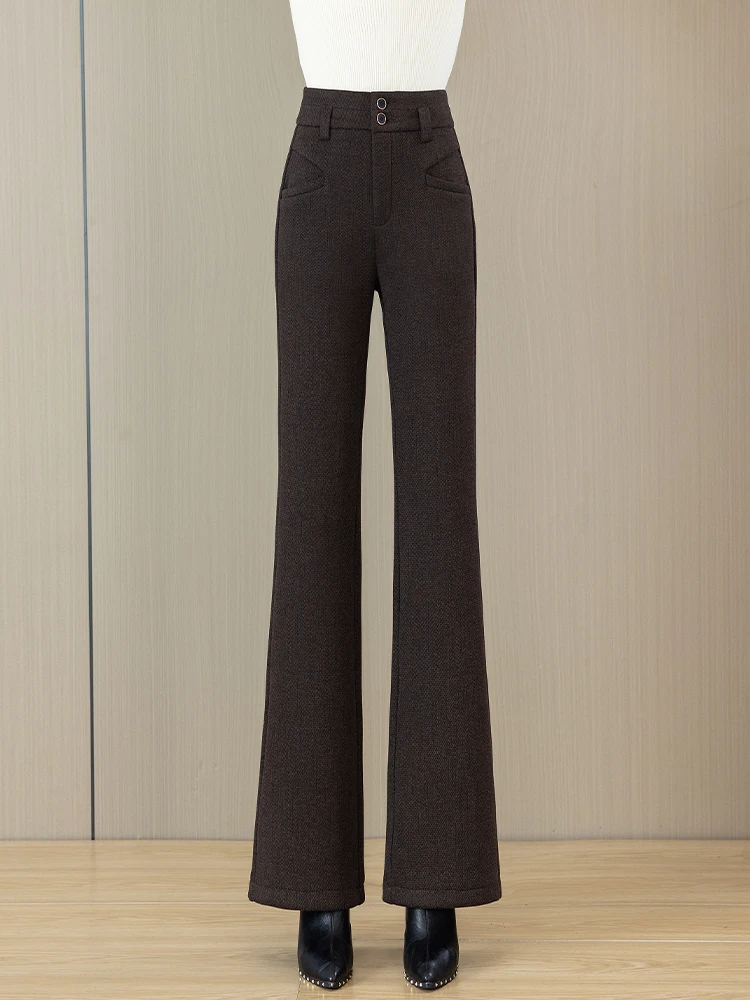 

Acetate Wool Flared Pants Women's Casual Slimming High Waist Autumn Winter New Style Fleece Lined Woolen Trousers