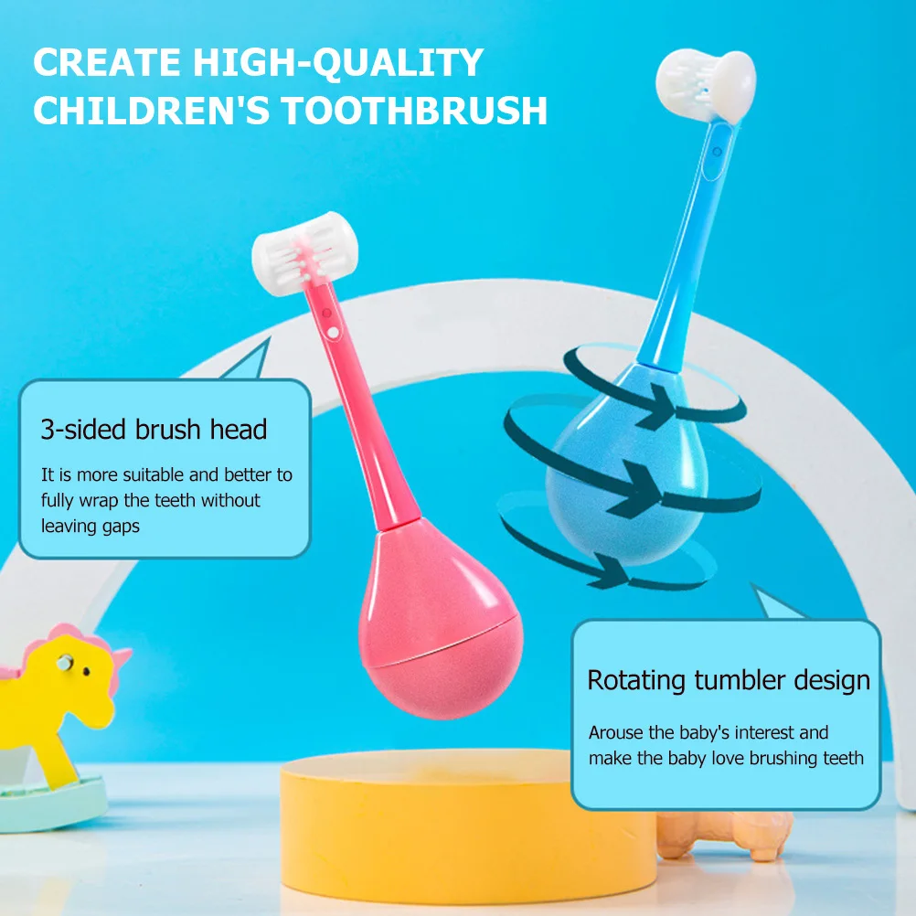 

2pcs Children Toothbrush Tumbler Design Supple Bristles Deep Clean Gums Portable Manual Brush For Toddlers Care Tool
