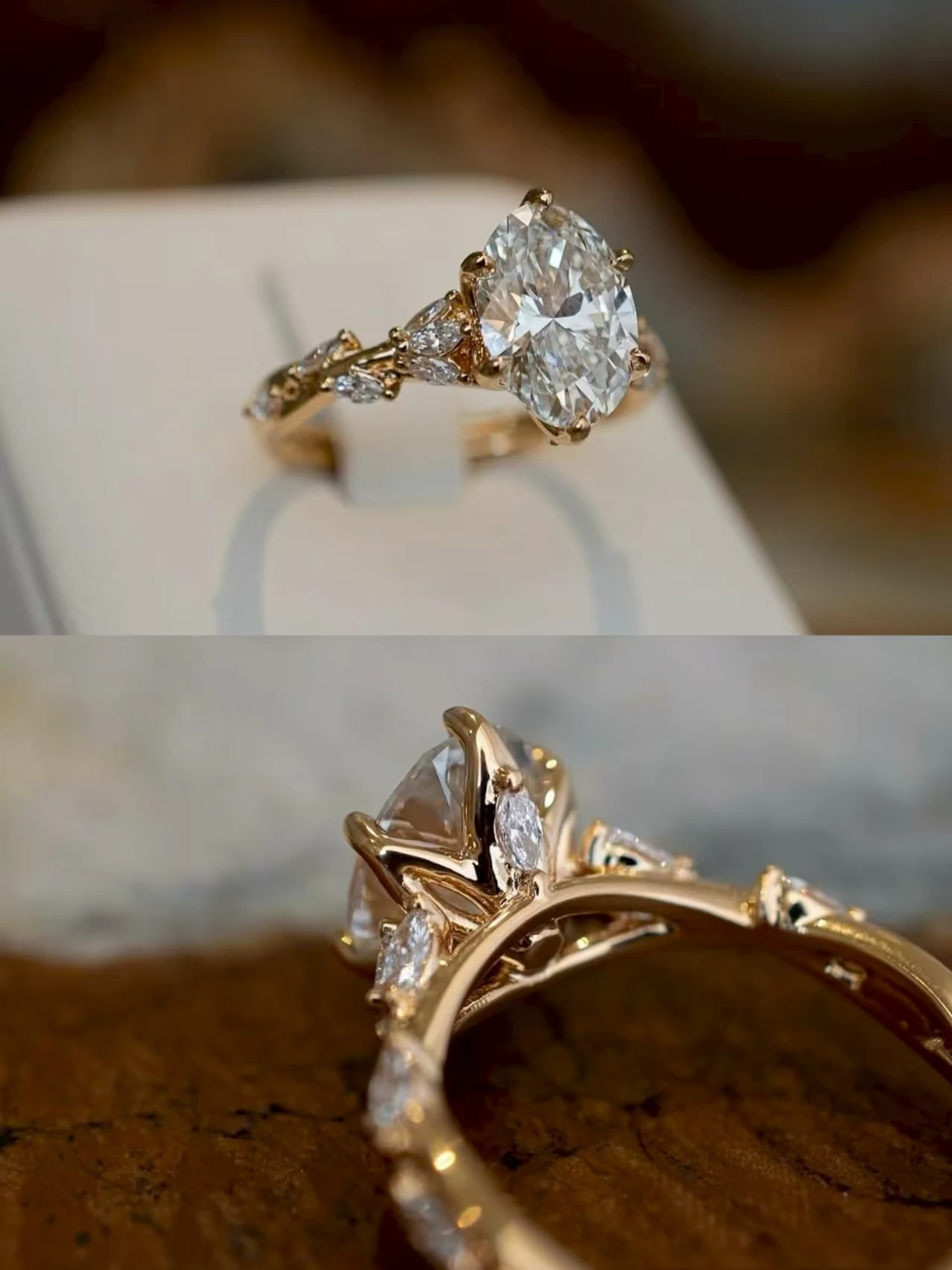 

Puro 100% 18K/14K/9K Gold Women's Vine Design Moissanite Wedding Ring Set – Stacking & Matching Engagement Jewelry