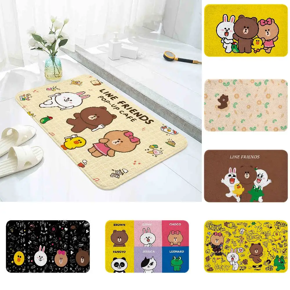 L-Lines Friends B-alfombrilla absorbente de oso marrón para baño, puerta Simple, resistente a la suciedad, alfombrilla de cocina para el hogar, alfombrilla para pies, alfombrilla de entrada