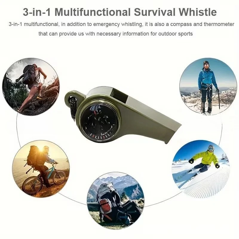 Three-in-One Compass Life-saving Whistle Thermometer Outdoor Multi-functional Survival Whistle Portable High-frequency Whistle