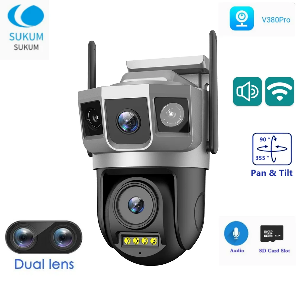 

Dual Lens IP Camera WiFi 4MP Surveillance Cameras Wireless Outdoor Smart Home Night Vision V380 Pro APP Waterproof CCTV Camara