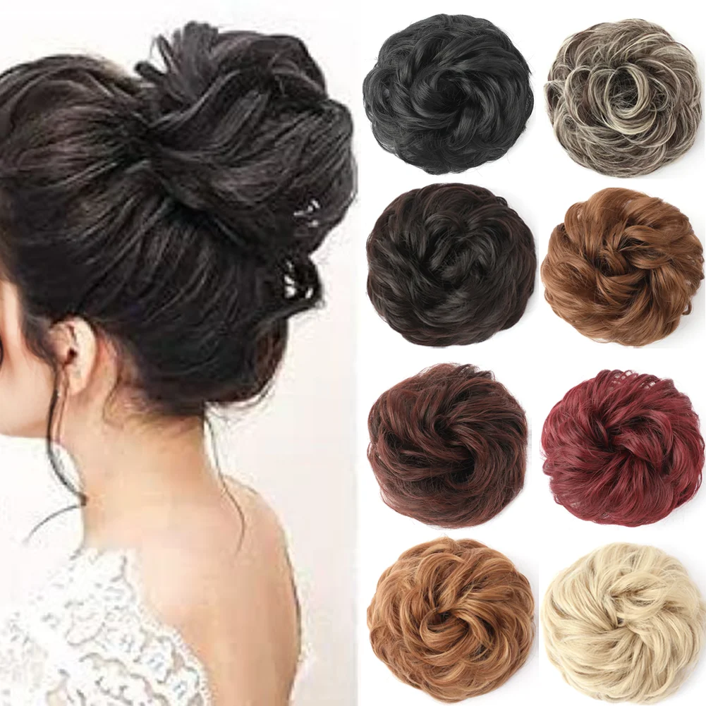 

Messy Bun Hair Piece Wavy Curly Scrunchies Synthetic Chignon Ponytail Hair Extensions Thick Updo Hairpieces for Women