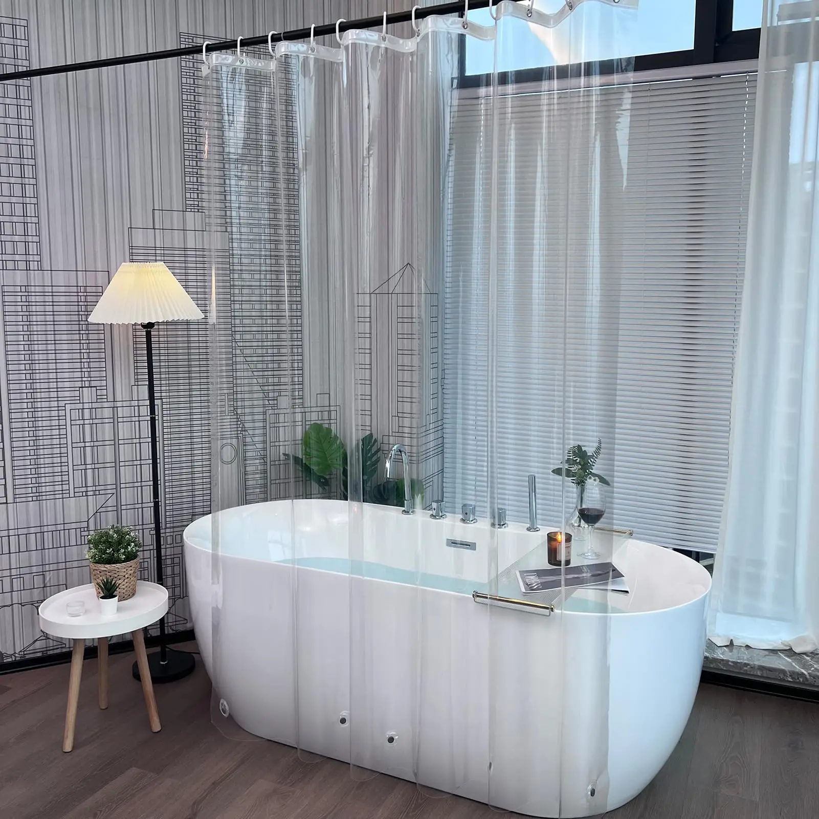 Clear Plastic Shower Curtains Mouldproof Mildew Resistant Transparent Waterproof PEVA 180cm Shower Curtain with Magnet Weights