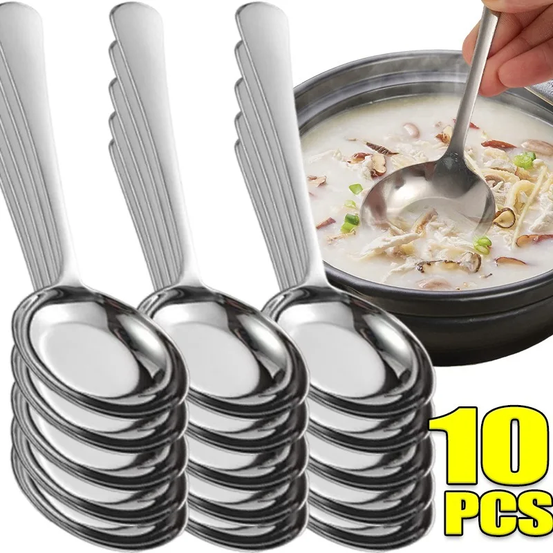 

Stainless Steel Spoon Thicken Long Handle Soup Spoon Round Large Spoon for Hot Pot Scoops Home Kitchen Tableware Cooking Utensil