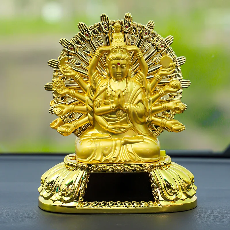 

Solar Power Vehicle Decoration Double-Sided Thousand-Hand Kwan-Yin Buddha Statue Alloy Guanyin Bodhisattva Good Luck Feng Shui