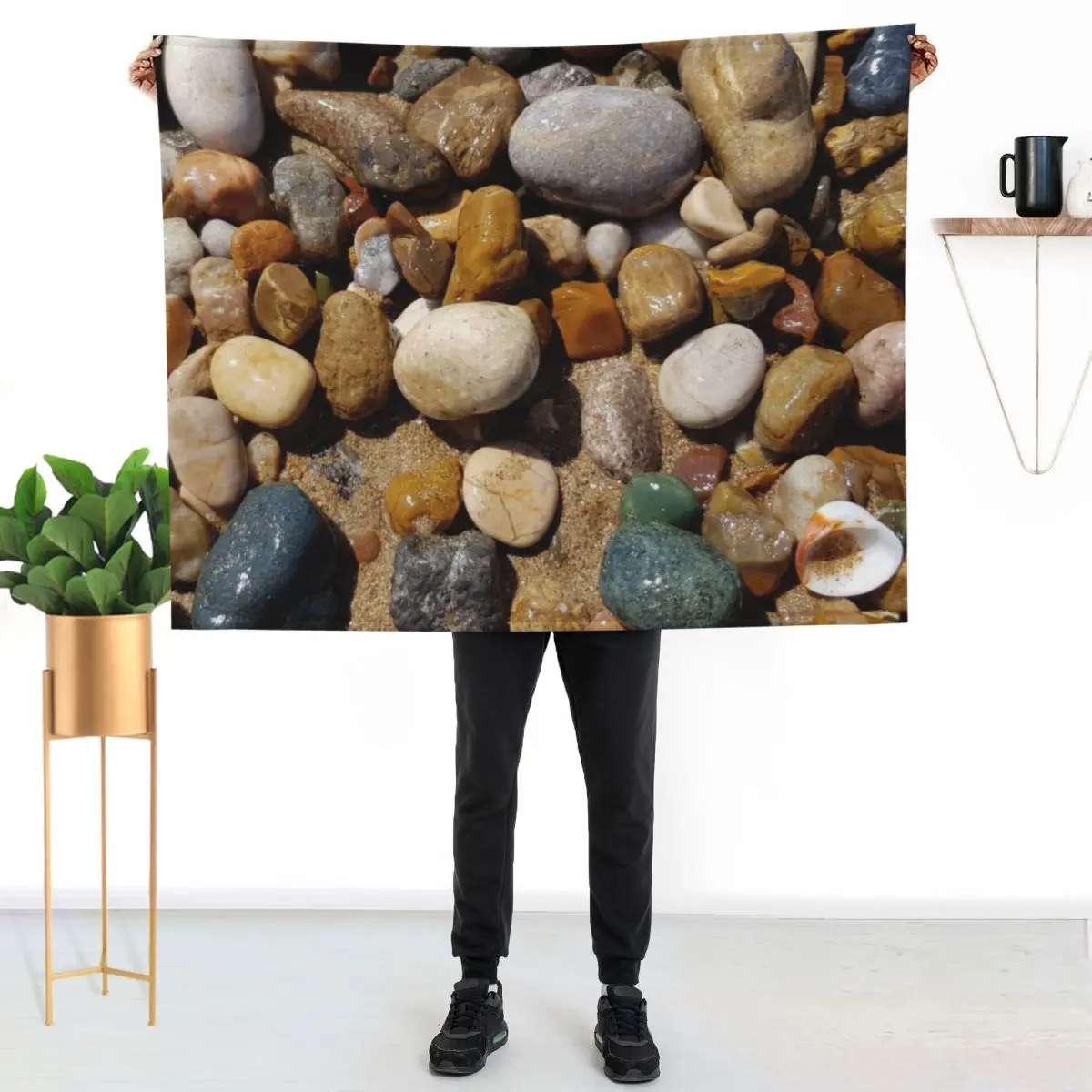Wet sea stones and pebbles on beach sand Throw Blanket Plaid on the sofa Furrys anime Beach Luxury Designer Bed covers Blankets