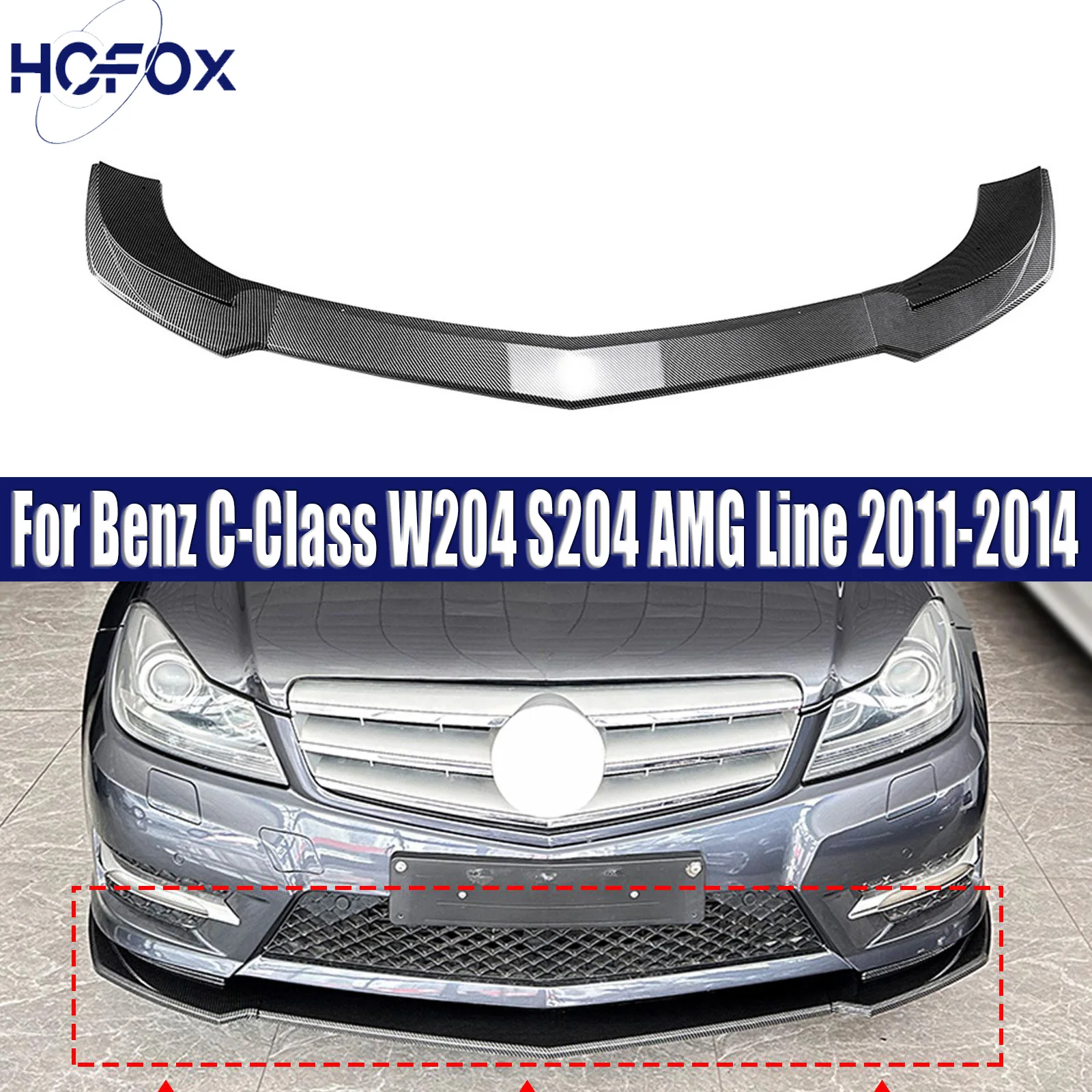 

Front Bumper Spoiler Lip Blade Lower Splitter Protector For Benz C-Class W204 S204 AMG Line 2011-2014