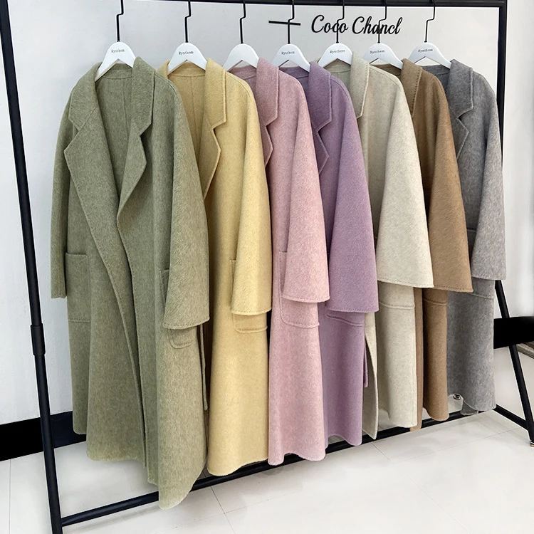 2023 Autumn Women Drouble Wool Coats With Belt Loose Style Winter Clothes Cashmere Long Coats Tops New