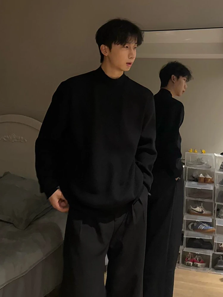 

Мужской трикотажный лонгслив Cleanfit с высоким воротом, зимний базовый слой, корейский стиль, повседневная свободная одежда для дома и отдыха